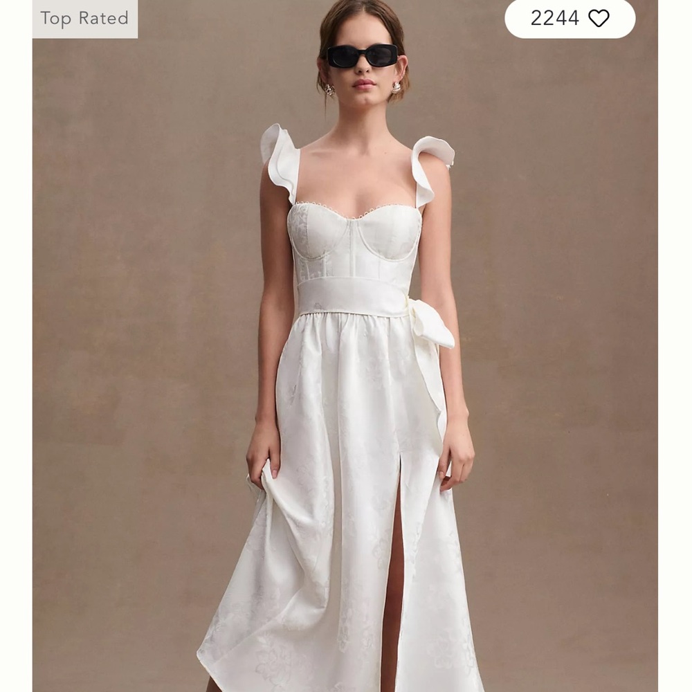 V. Chapman White Pleated Midi Dress with Sweetheart Neckline